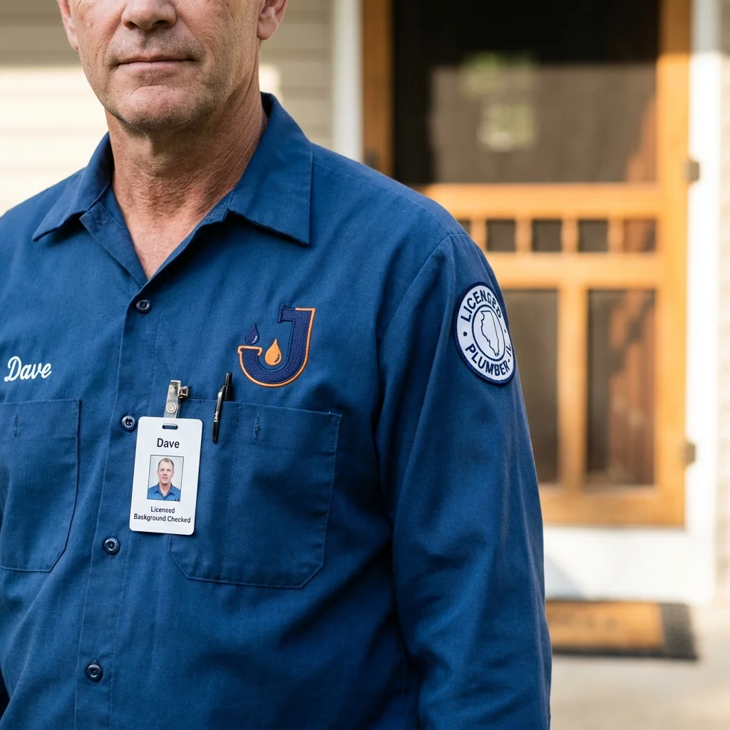 Licensed plumber showing ID badge in Garden City, ID