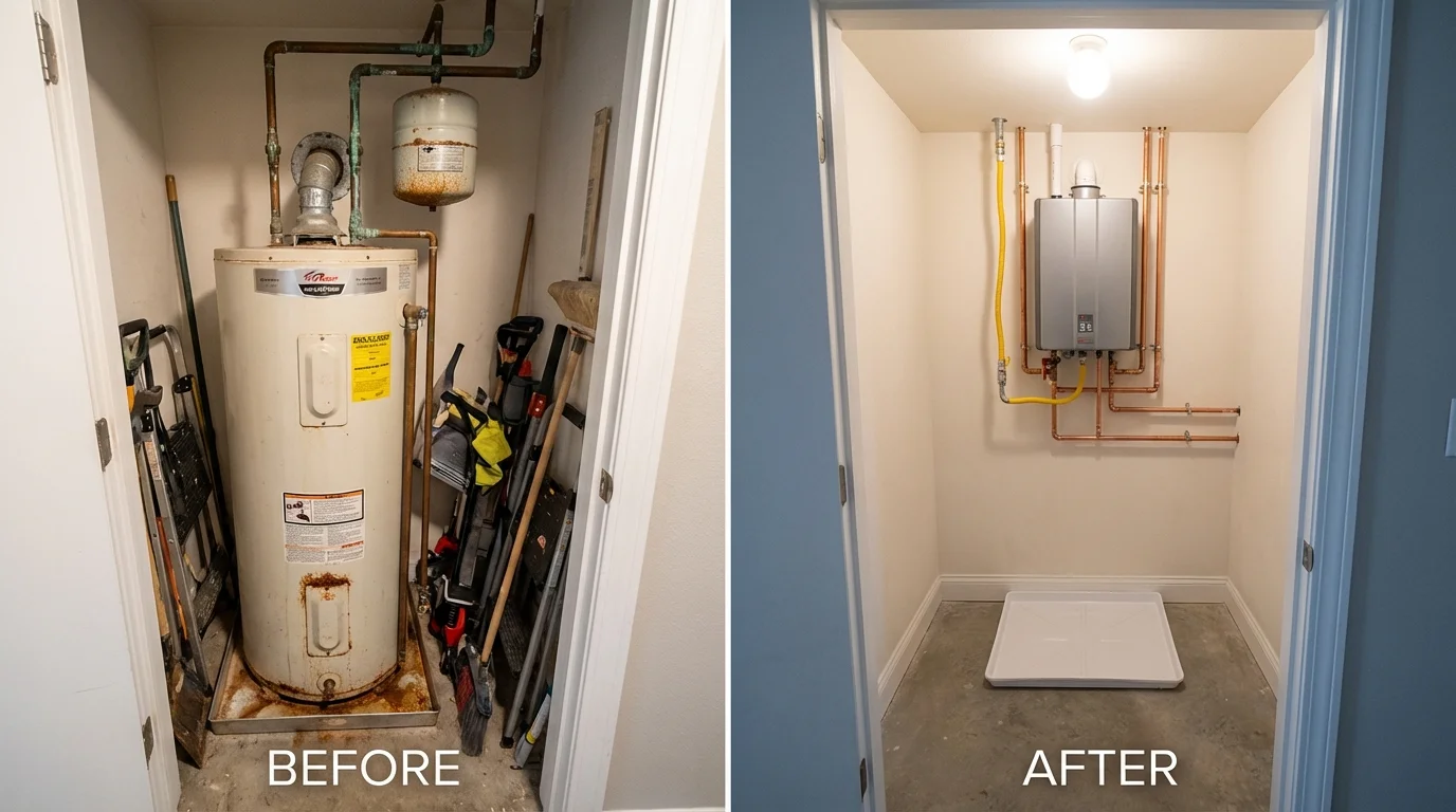 Tank water heater versus wall-mounted tankless unit comparison for Garden City, ID homeowners