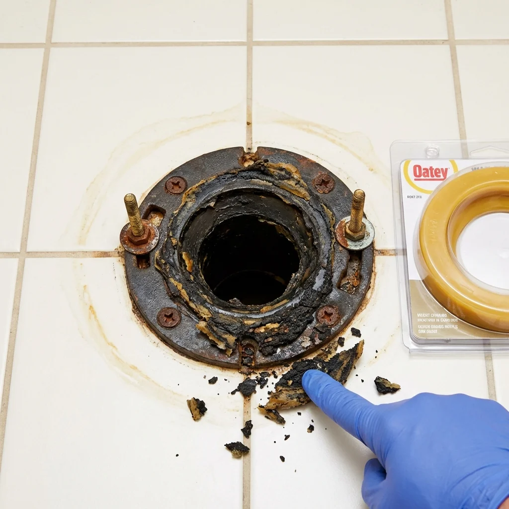 Failed wax ring showing water seepage at the base of a toilet in a Garden City, ID home