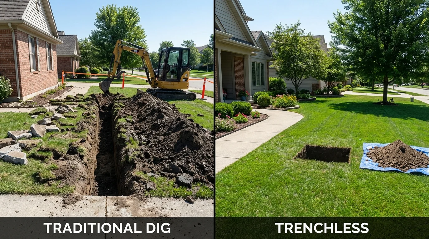 Trenchless sewer repair with minimal yard damage versus traditional excavation in Garden City, ID